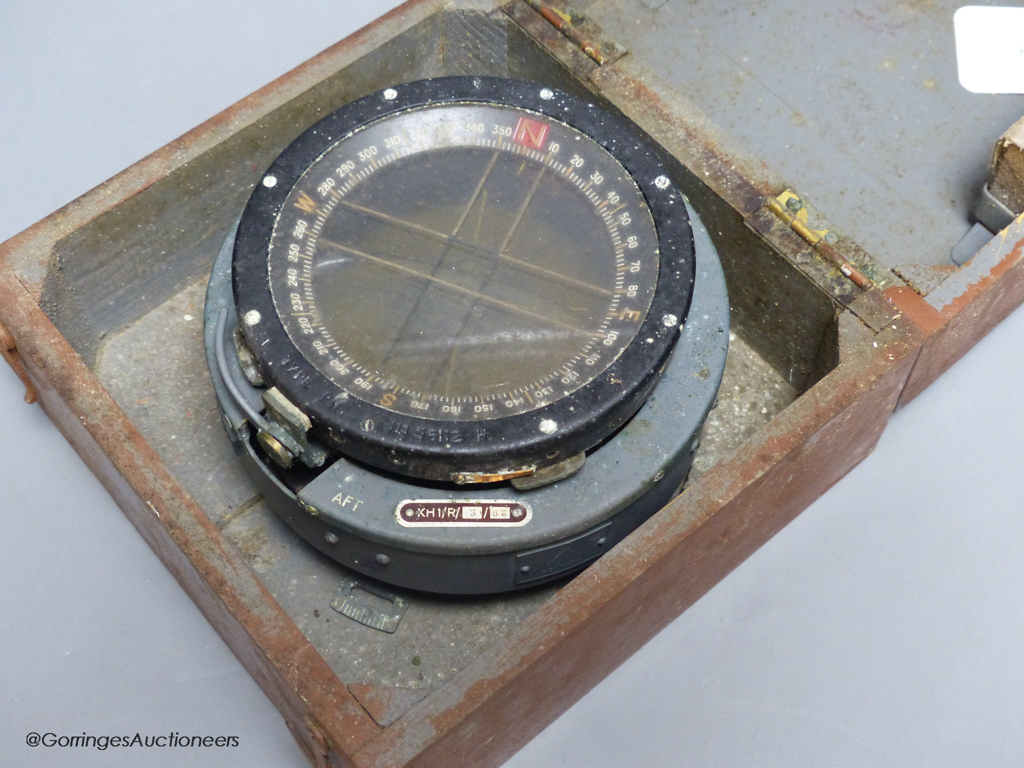A cased Naval gimbal compass, Patent No.56112